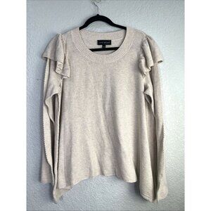 Lane Bryant Waffle Knit Top Sz 18/20 Beige Asymmetrical Hem Flutter Sleeve